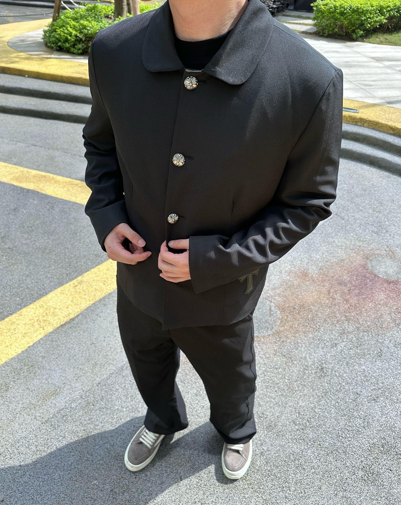 크롬하츠 x 꼼데가르송 콜라보 가죽 라벨 슈트 재킷(해외배송)