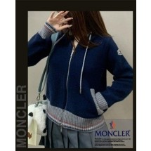 몽클레어 끝삼선 배색 후드 집업 니트 (국내배송)