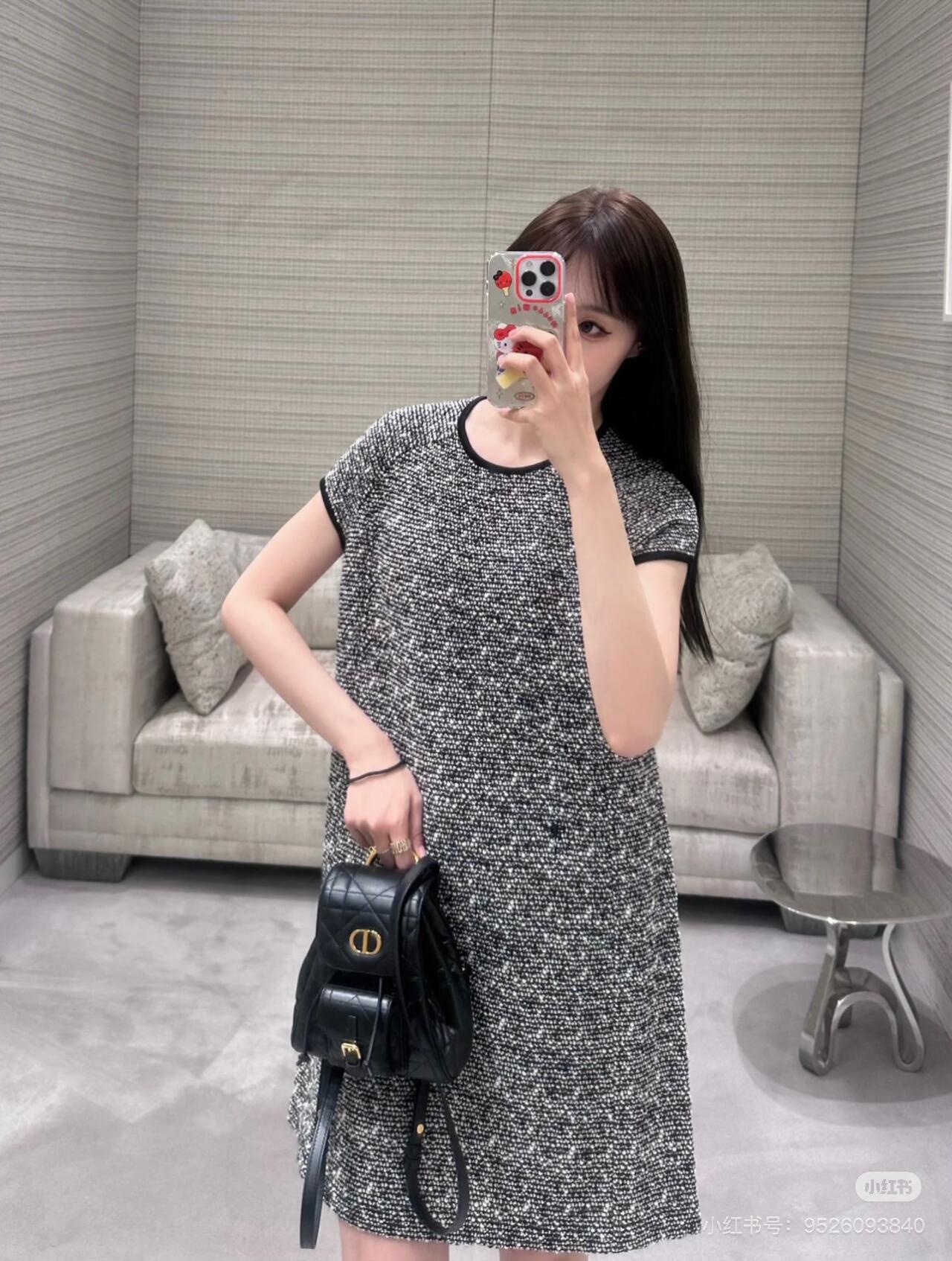 디올 드롭 숄더 슬리브 니트 드레스 (해외배송)