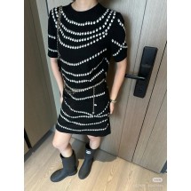 샤넬 25P 폴카 도트 펄 퓨어 울 맥시 드레스 (정품급 해외배송)