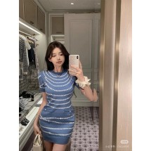 샤넬 25P 폴카 도트 펄 퓨어 울 맥시 드레스 (정품급 해외배송)