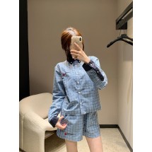 미우미우 블루 플레드 셔츠+반바지 세트 (해외배송)