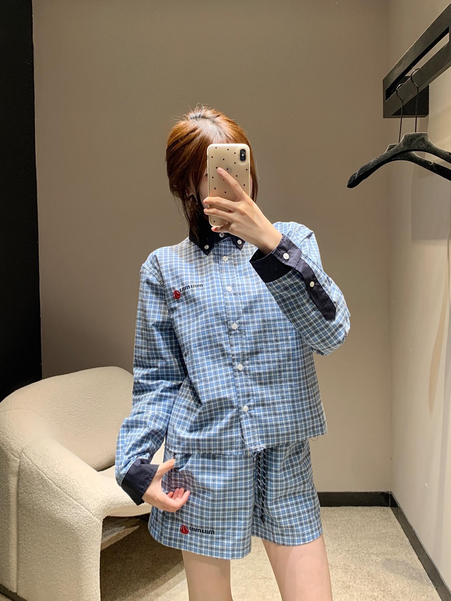미우미우 블루 플레드 셔츠+반바지 세트 (해외배송)