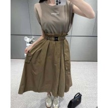 질샌더 3D로고 티셔츠 믹스 벨티드 드레스 -카키베이지- (국내배송)