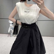 질샌더 3D로고 티셔츠 믹스 벨티드 드레스 -화이트블랙-  (국내배송)