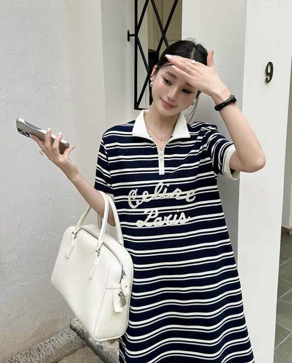 셀린느 마린 지퍼넥 스트라이프 폴로 드레스 (국내배송)
