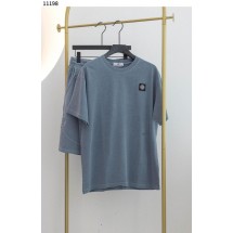 스톤아일랜드 가먼트다이드 블랙 로고 패치 숏 슬리브 코튼 티셔츠 & 와펜 패치 버뮤다 팬츠 셋 (국내배송)