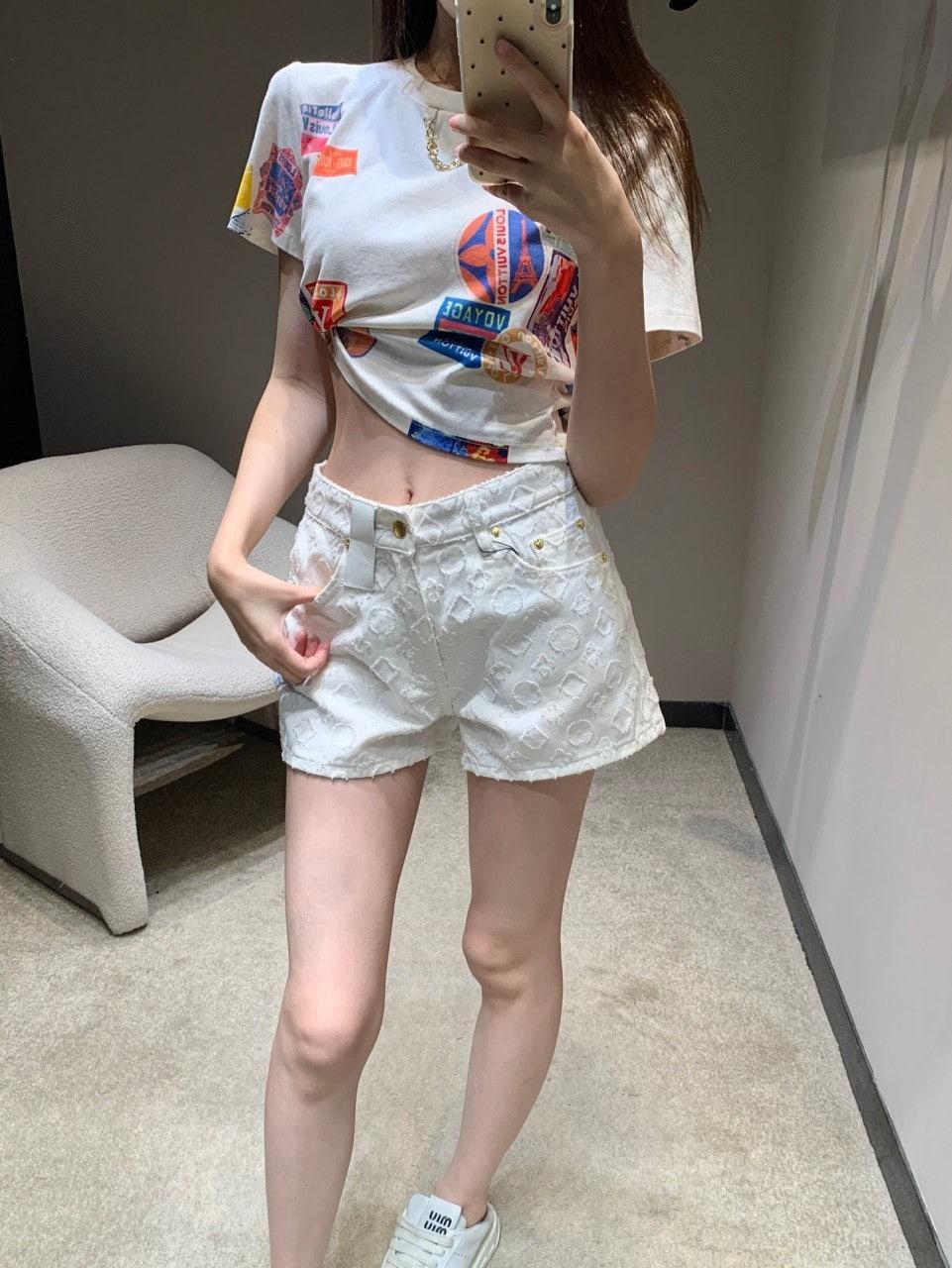 루이비통 풀 프린트 자카드 화이트 데님 반바지 (해외배송)